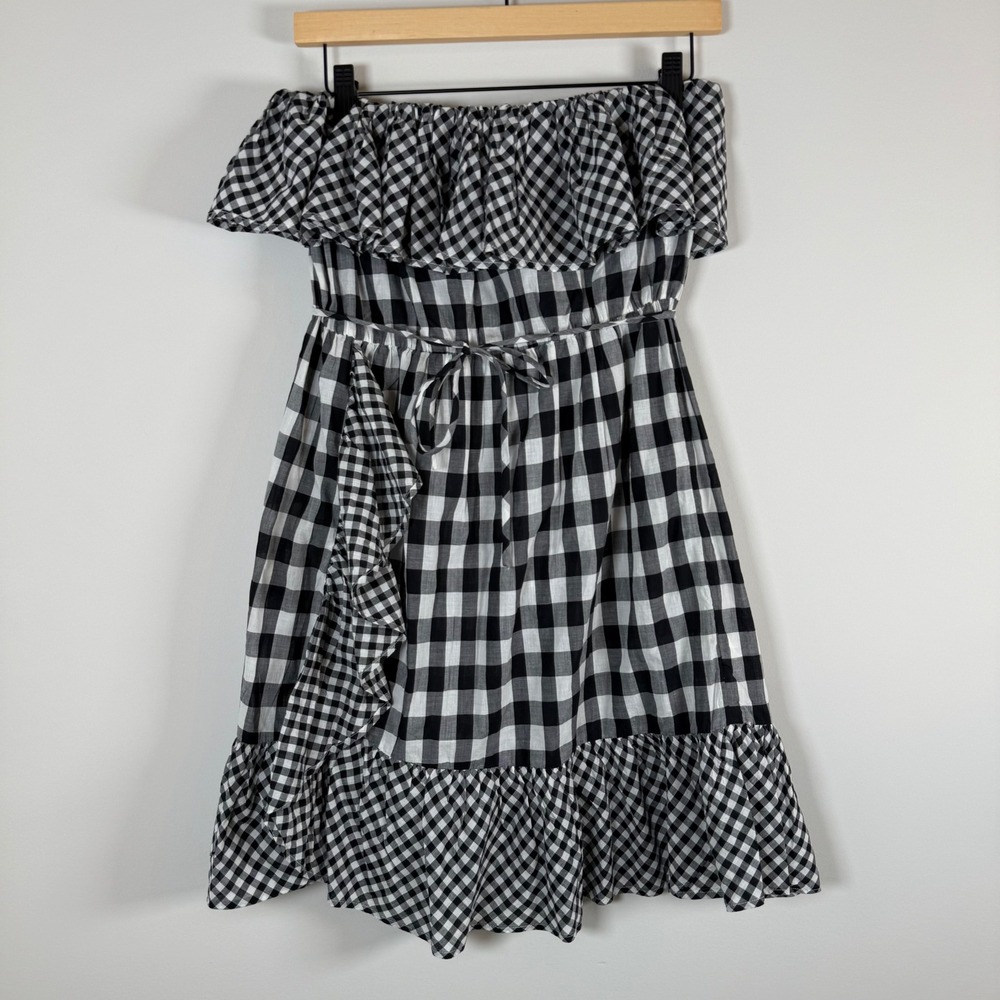 NEW J. Crew Gingham Halter‎ Off The Shoulder Ruffle Mine Dress 100% Cotton Small